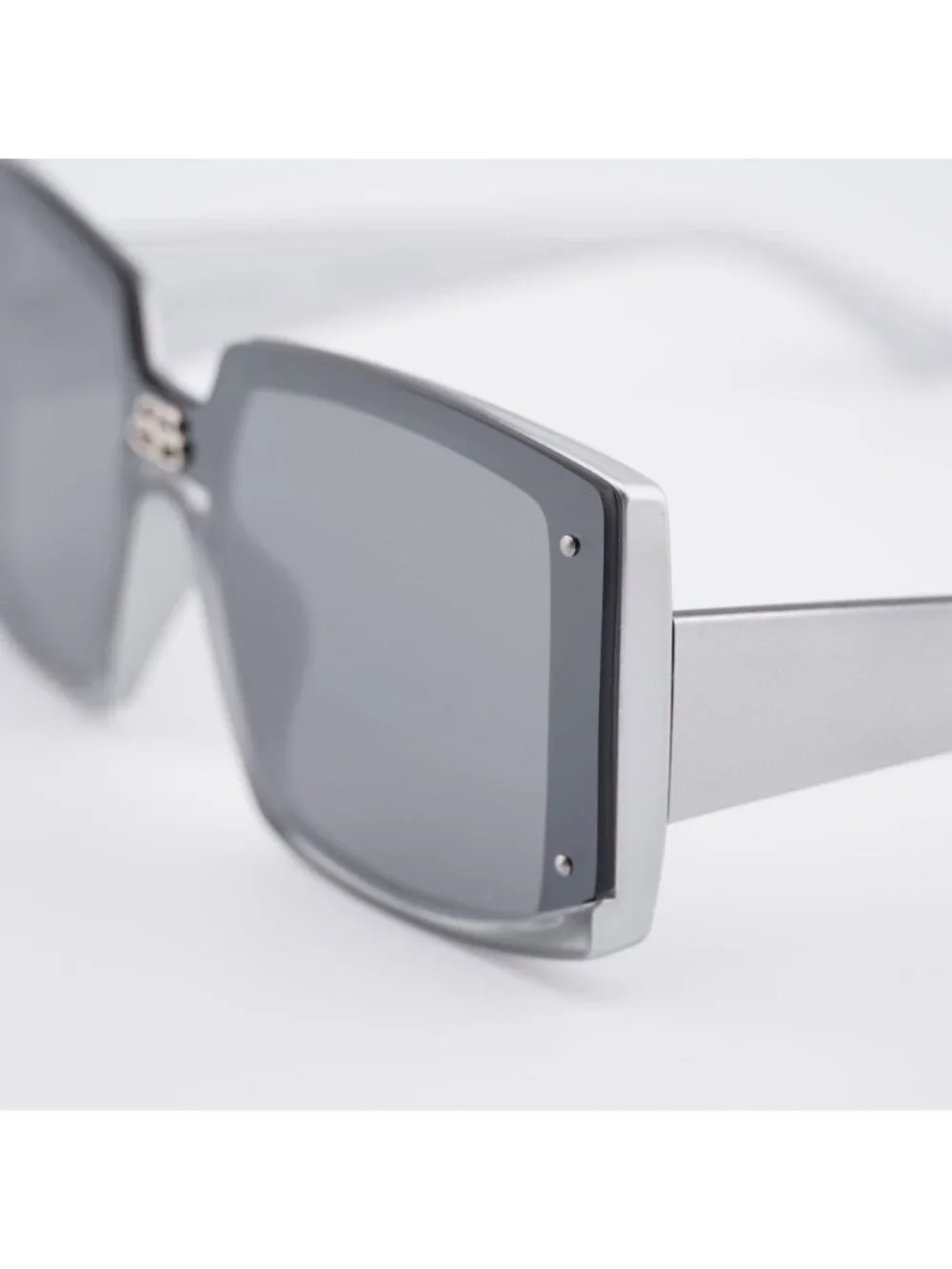 Balenciaga BB0081S 002 Sunglasses Silver Square Frame, Silver Lenses
